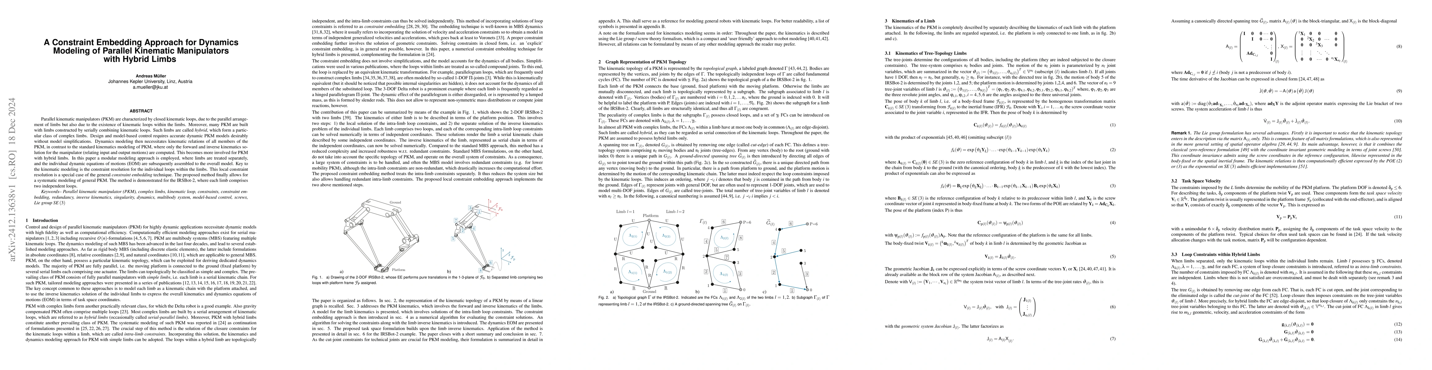 Thumbnail for A Constraint Embedding Approach for Dynamics Modeling of Parallel
  Kinematic Manipulators with Hybrid Limbs