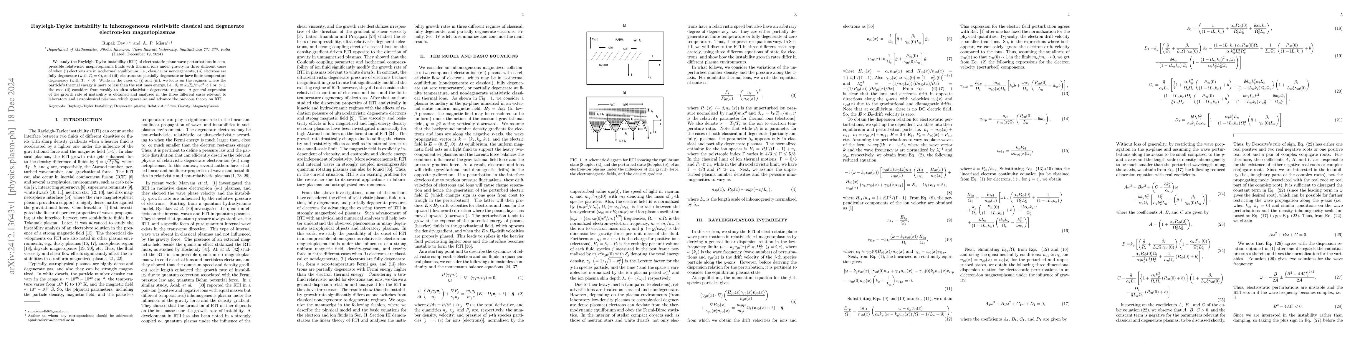 Thumbnail for Rayleigh-Taylor instability in inhomogeneous relativistic classical and
  degenerate electron-ion magnetoplasmas