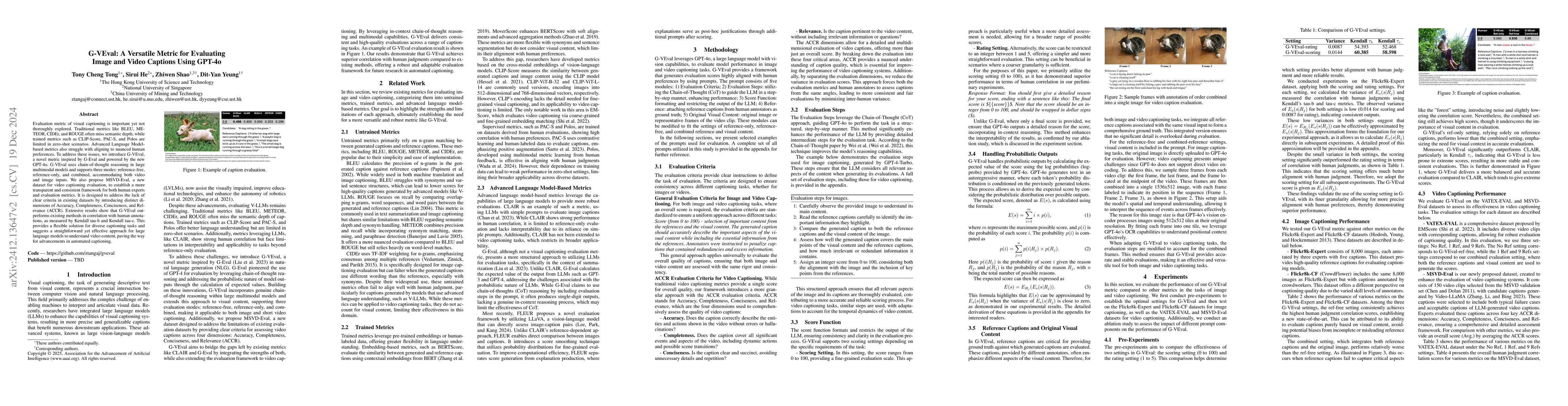 Thumbnail for G-VEval: A Versatile Metric for Evaluating Image and Video Captions
  Using GPT-4o