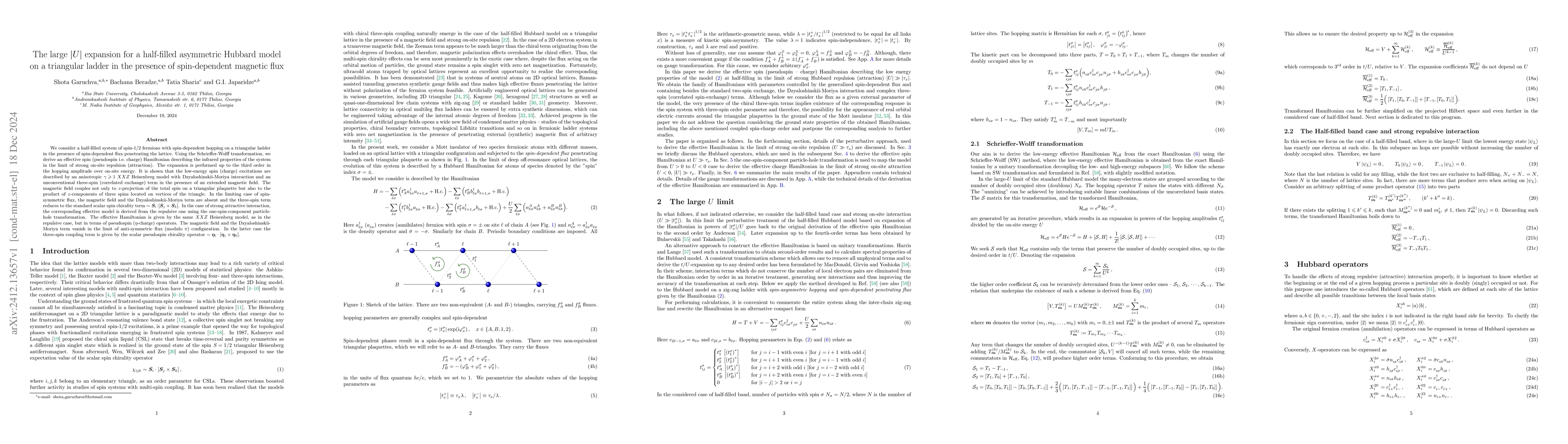 Thumbnail for The large $|U|$ expansion for a half-filled asymmetric Hubbard model on
  a triangular ladder in the presence of spin-dependent magnetic flux