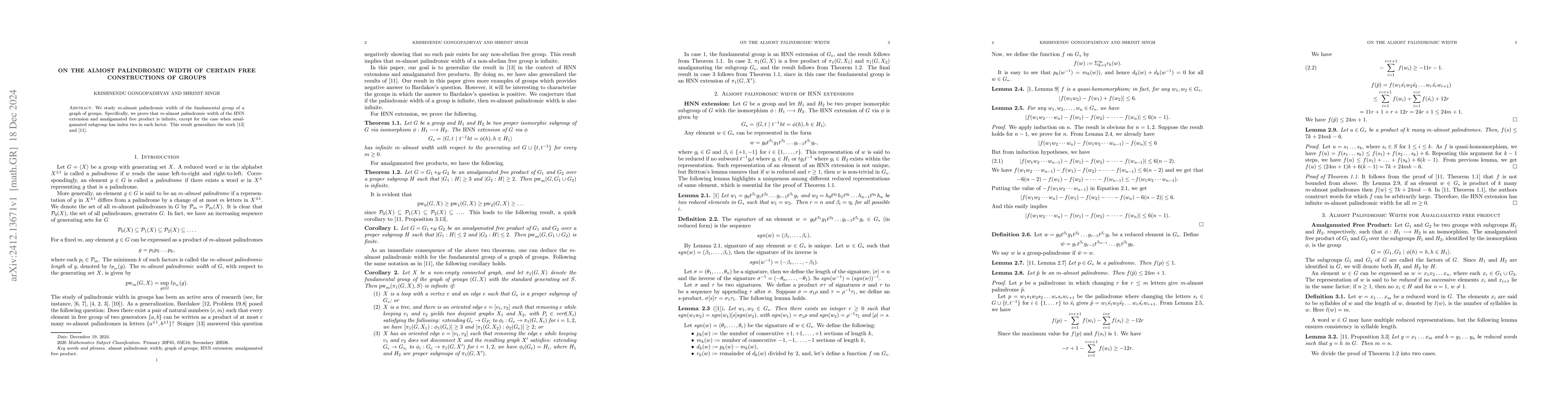 Thumbnail for On the almost palindromic width of certain free constructions of groups
