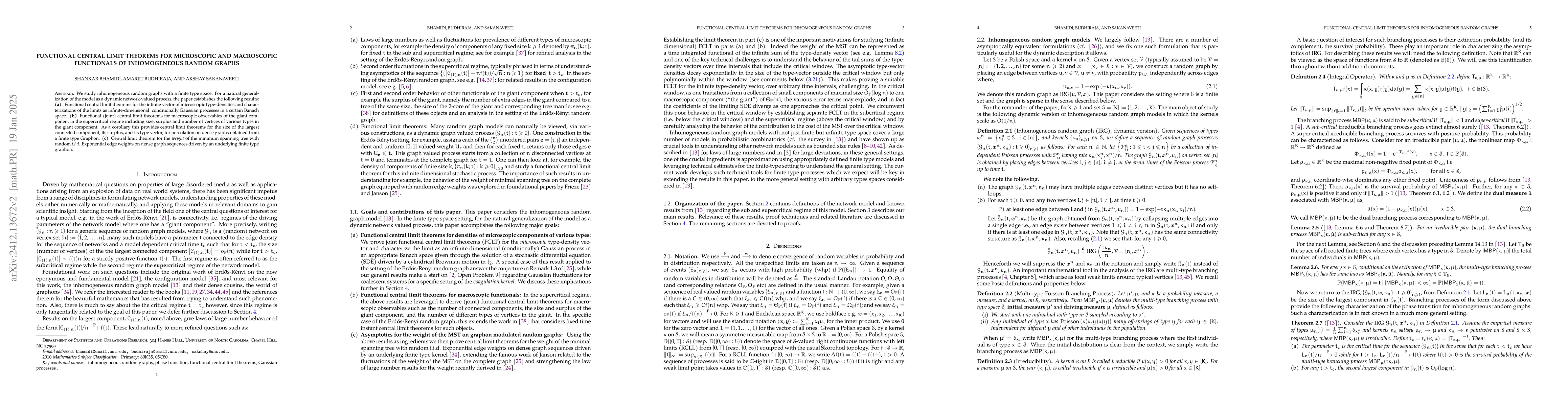 Thumbnail for Functional Central limit theorems for microscopic and macroscopic
  functionals of inhomogeneous random graphs
