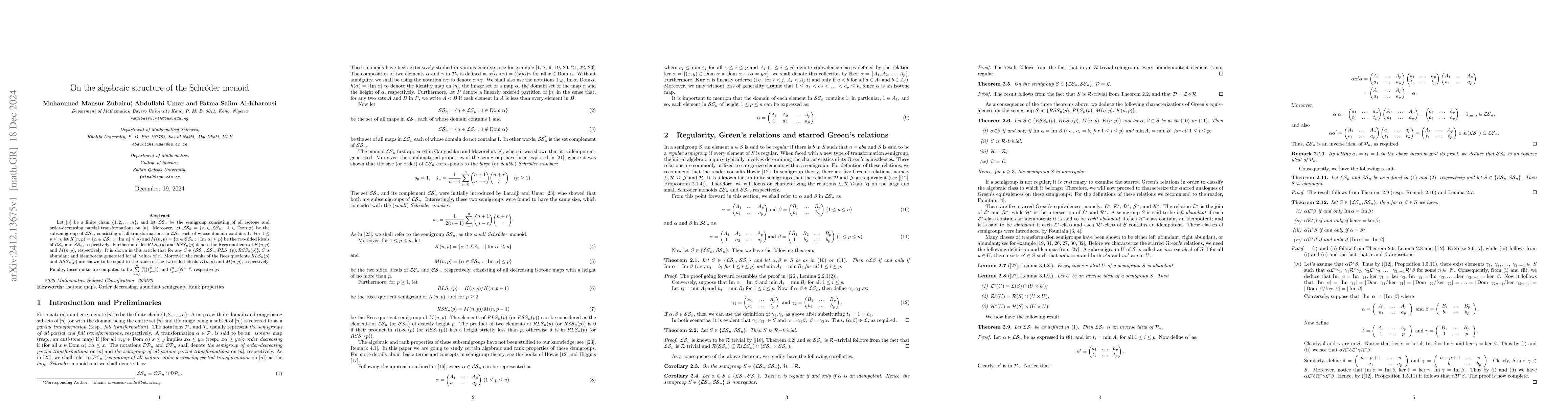 Thumbnail for On the algebraic structure of the SchrĂśder monoid