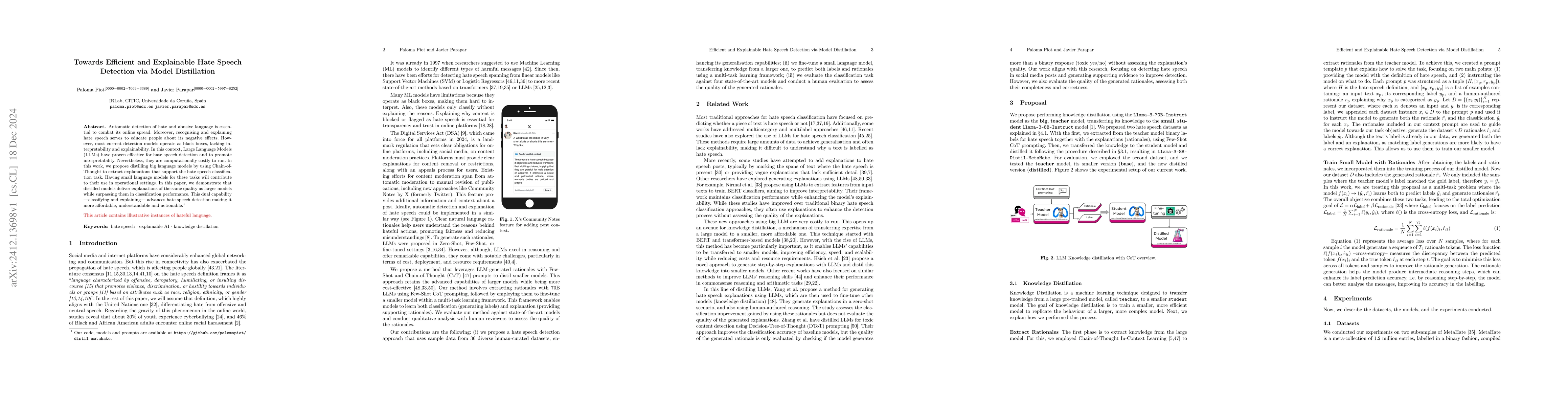 Thumbnail for Towards Efficient and Explainable Hate Speech Detection via Model
  Distillation