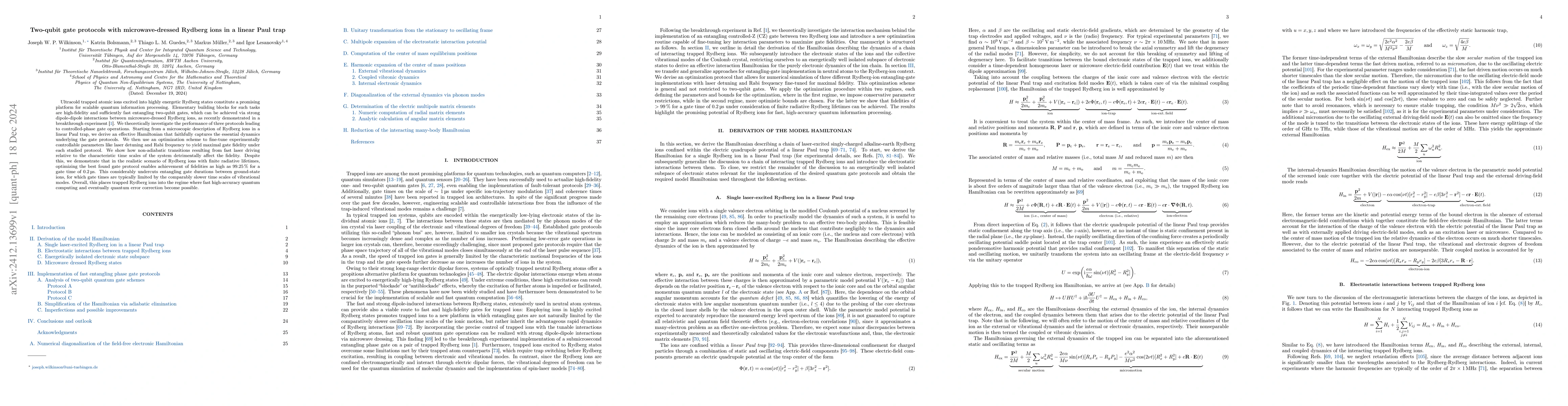 Thumbnail for Two-qubit gate protocols with microwave-dressed Rydberg ions in a linear
  Paul trap
