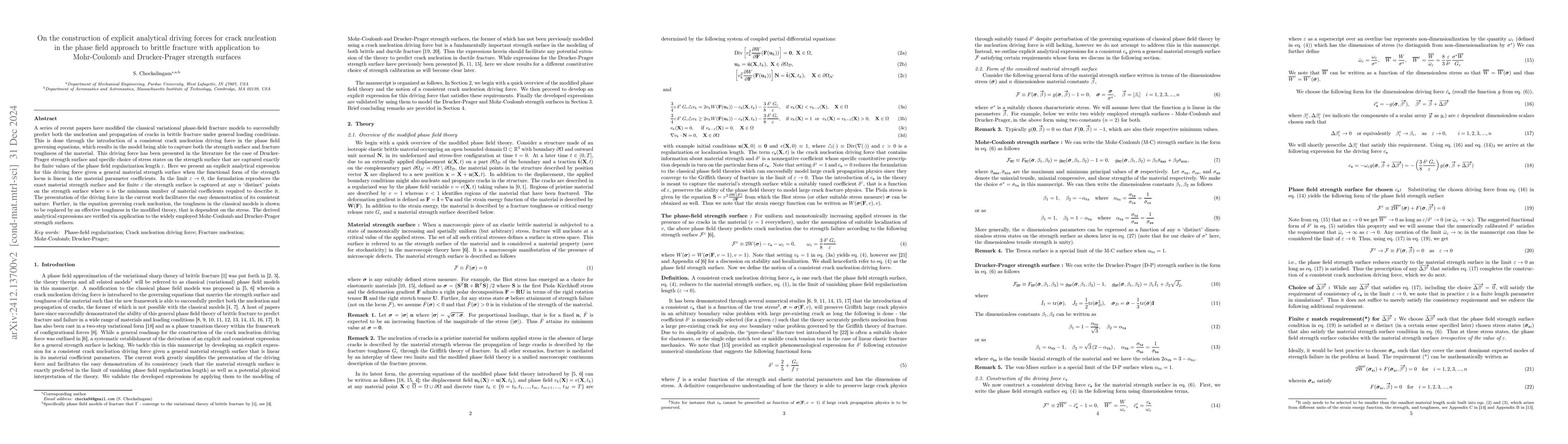 Thumbnail for On the construction of explicit analytical driving forces for crack
  nucleation in the phase field approach to brittle fracture with application
  to Mohr-Coulomb and Drucker-Prager strength surfaces