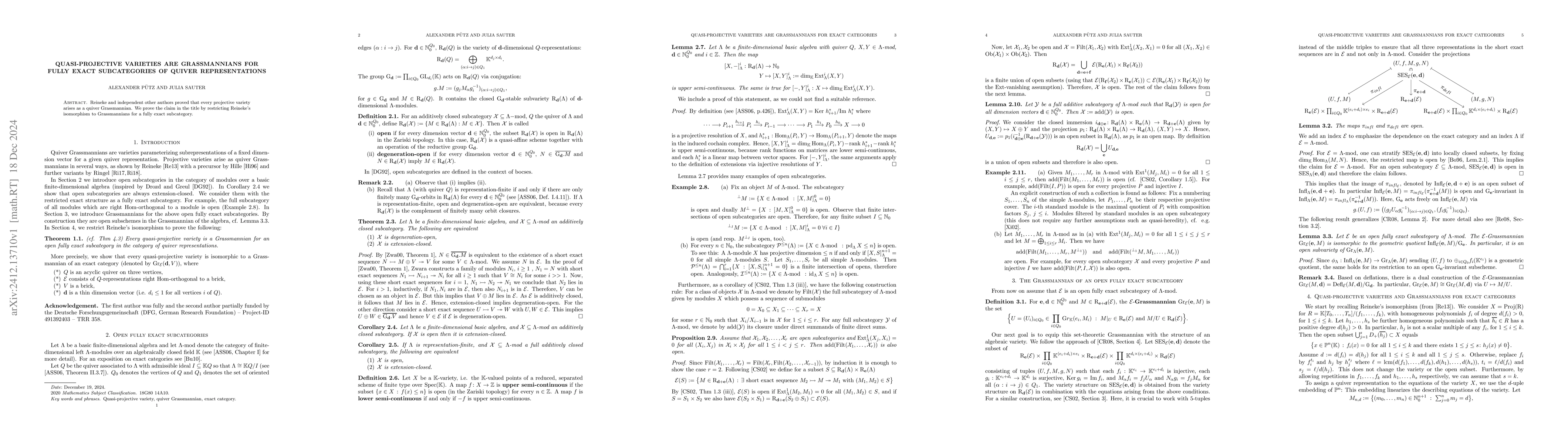 Thumbnail for Quasi-projective varieties are Grassmannians for fully exact
  subcategories of quiver representations
