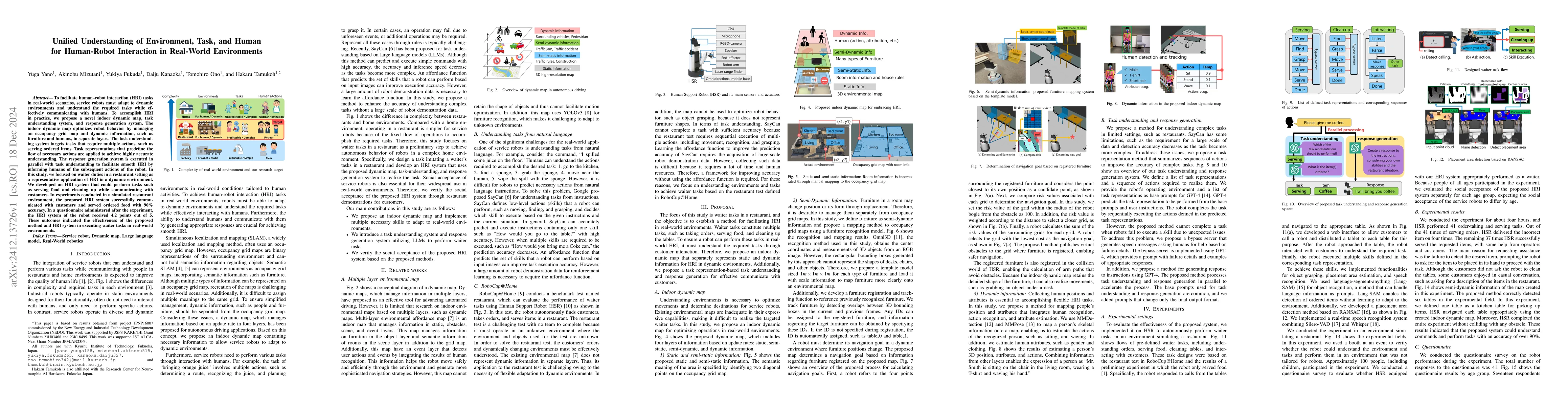 Thumbnail for Unified Understanding of Environment, Task, and Human for Human-Robot
  Interaction in Real-World Environments