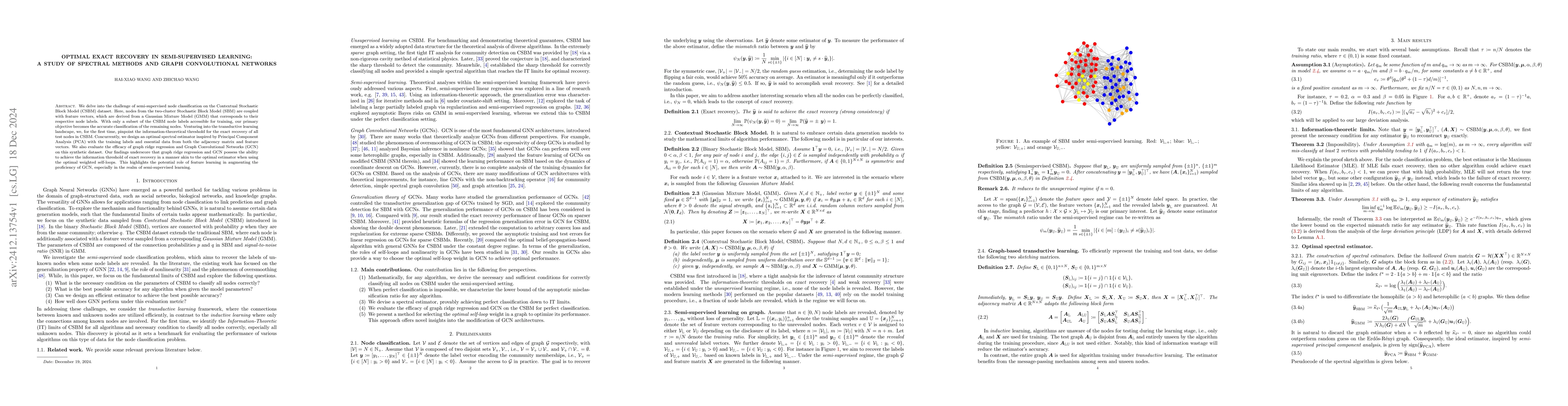 Thumbnail for Optimal Exact Recovery in Semi-Supervised Learning: A Study of Spectral
  Methods and Graph Convolutional Networks