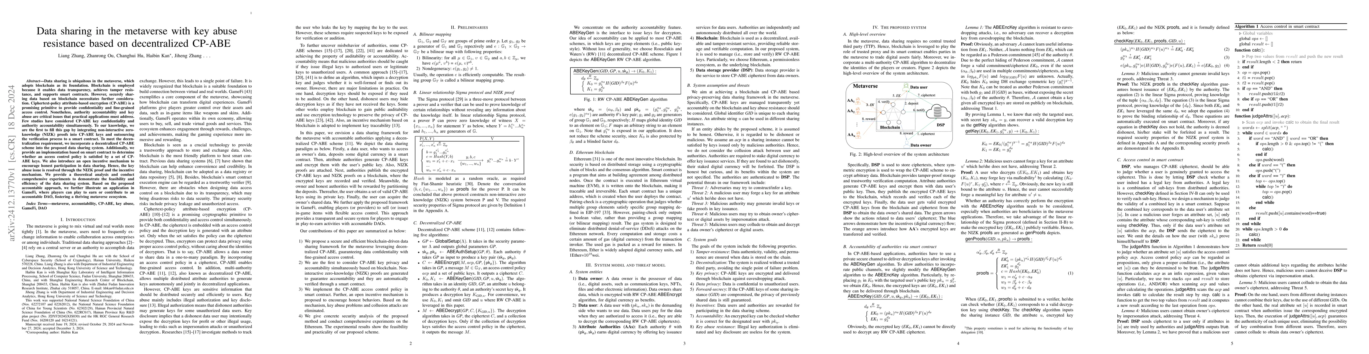Thumbnail for Data sharing in the metaverse with key abuse resistance based on
  decentralized CP-ABE