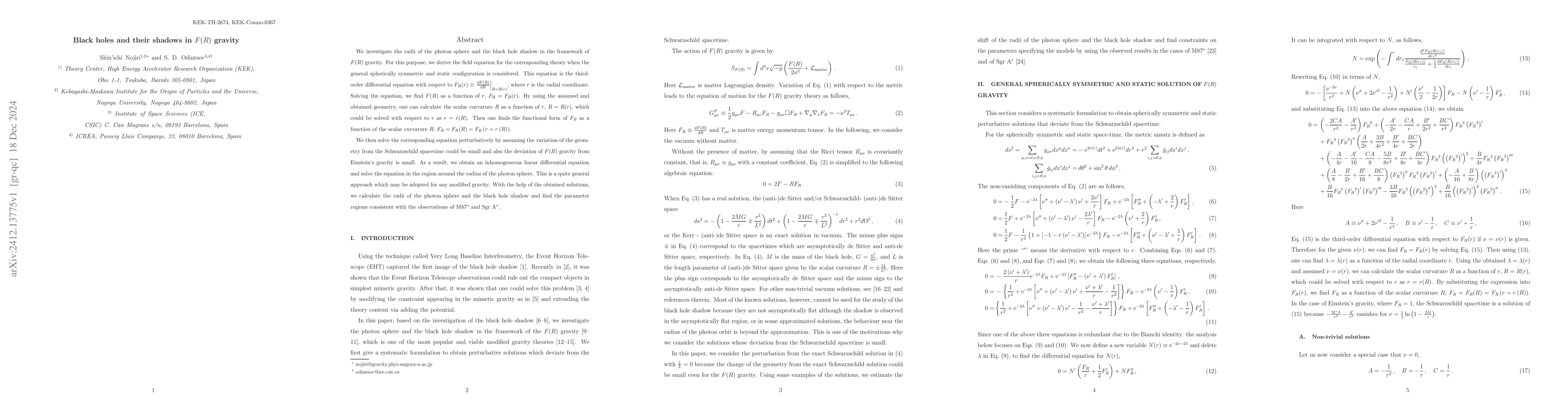 Thumbnail for Black holes and their shadows in $F(R)$ gravity