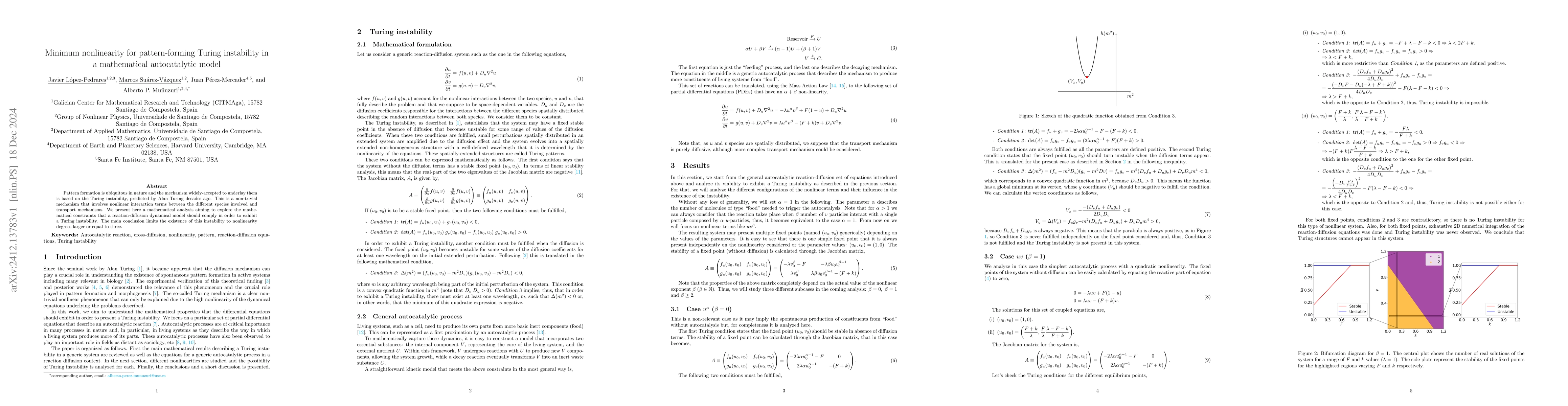 Thumbnail for Minimum nonlinearity for pattern-forming Turing instability in a
  mathematical autocatalytic model