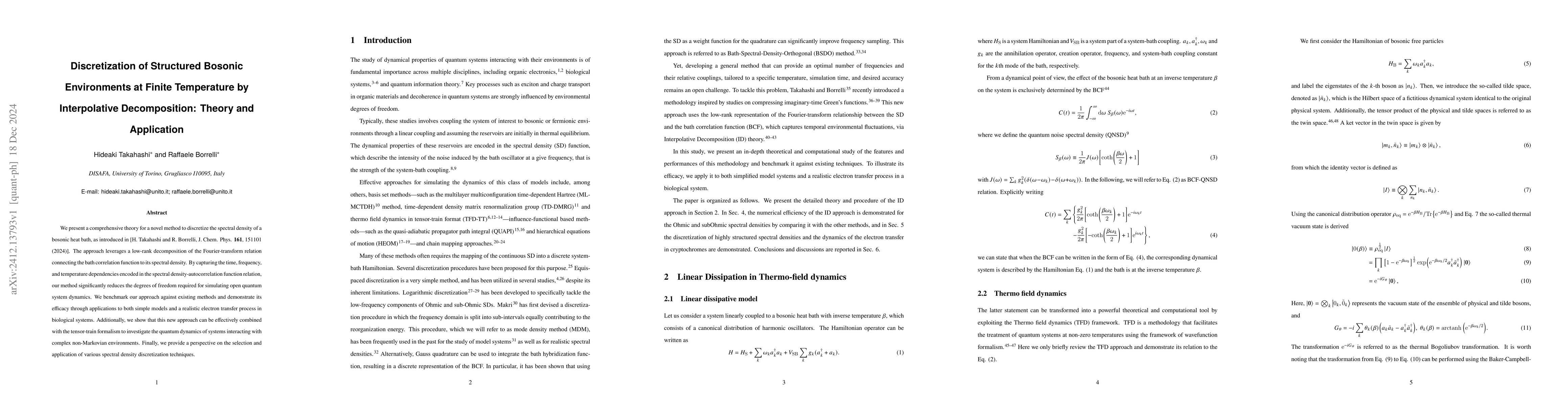 Thumbnail for Discretization of Structured Bosonic Environments at Finite Temperature
  by Interpolative Decomposition: Theory and Application