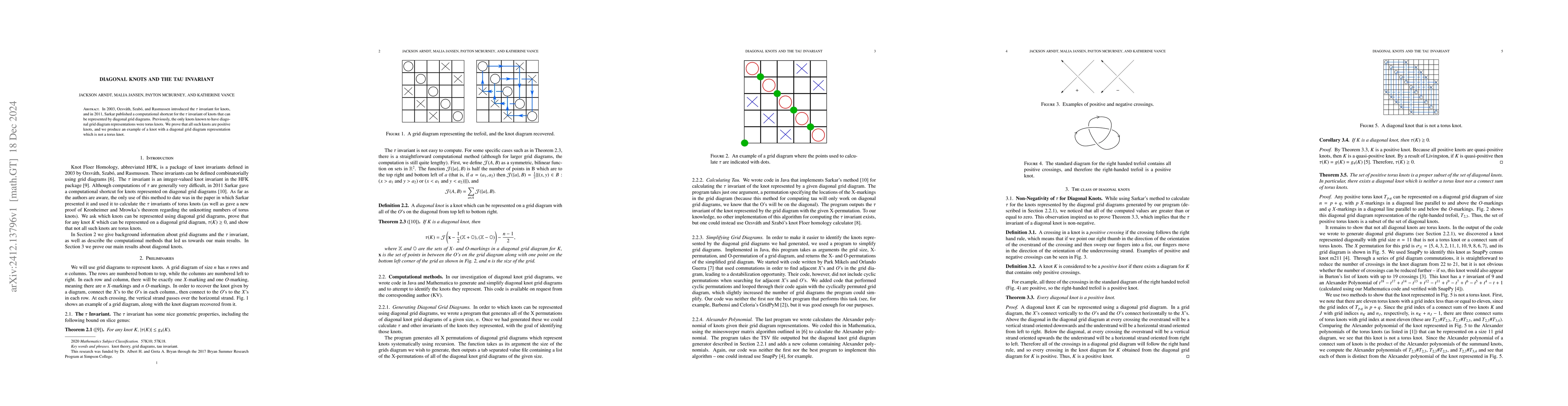 Thumbnail for Diagonal knots and the tau invariant