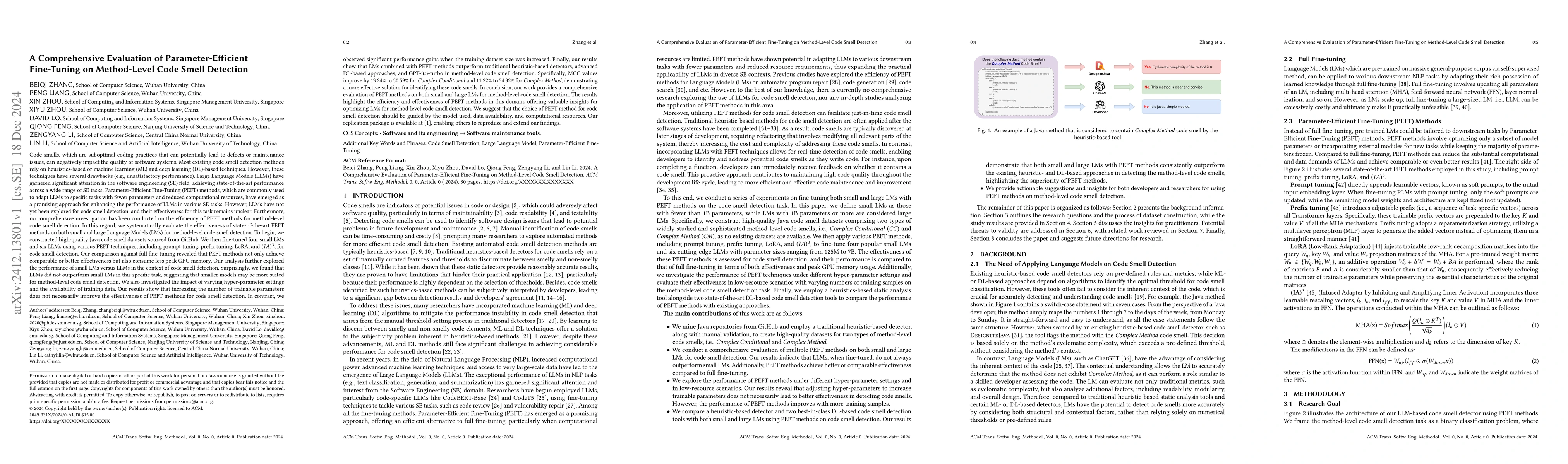 Thumbnail for A Comprehensive Evaluation of Parameter-Efficient Fine-Tuning on
  Method-Level Code Smell Detection