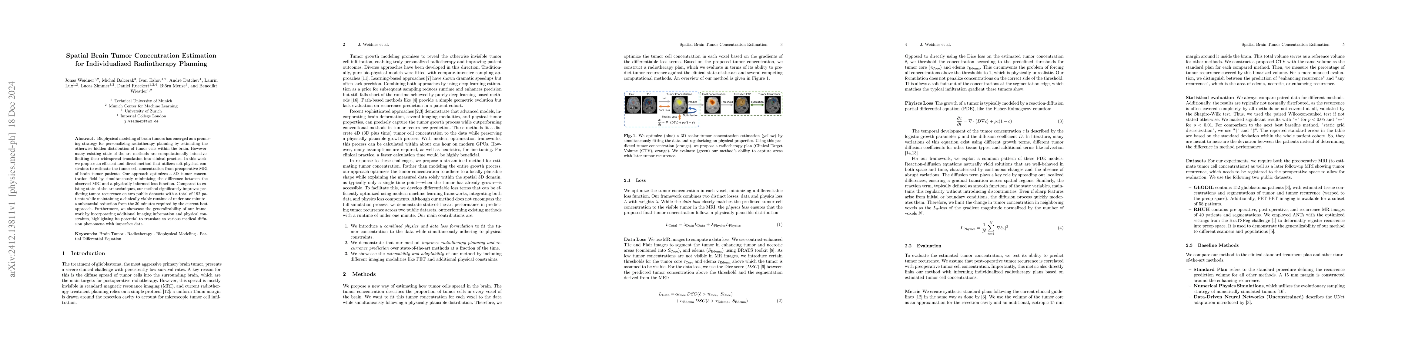 Thumbnail for Spatial Brain Tumor Concentration Estimation for Individualized
  Radiotherapy Planning