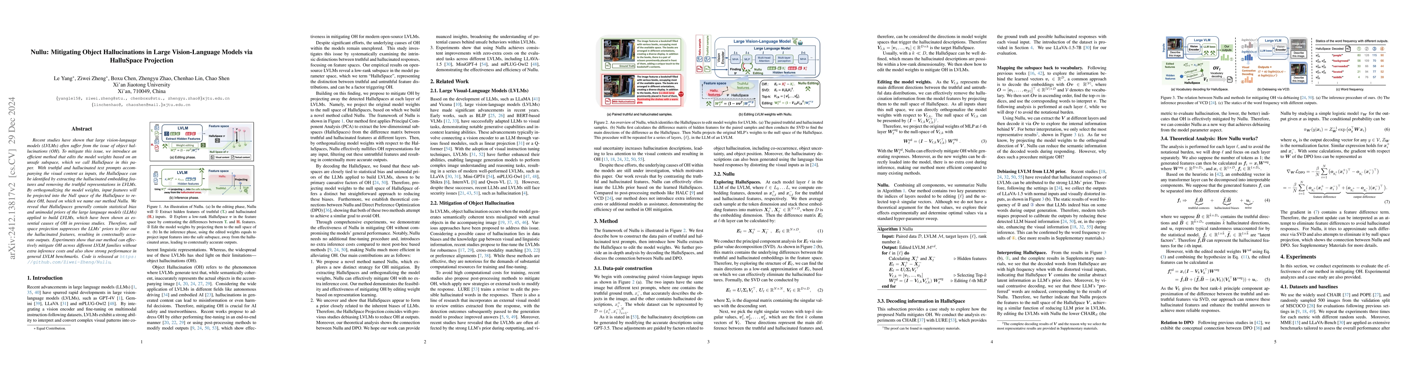 Thumbnail for Nullu: Mitigating Object Hallucinations in Large Vision-Language Models
  via HalluSpace Projection