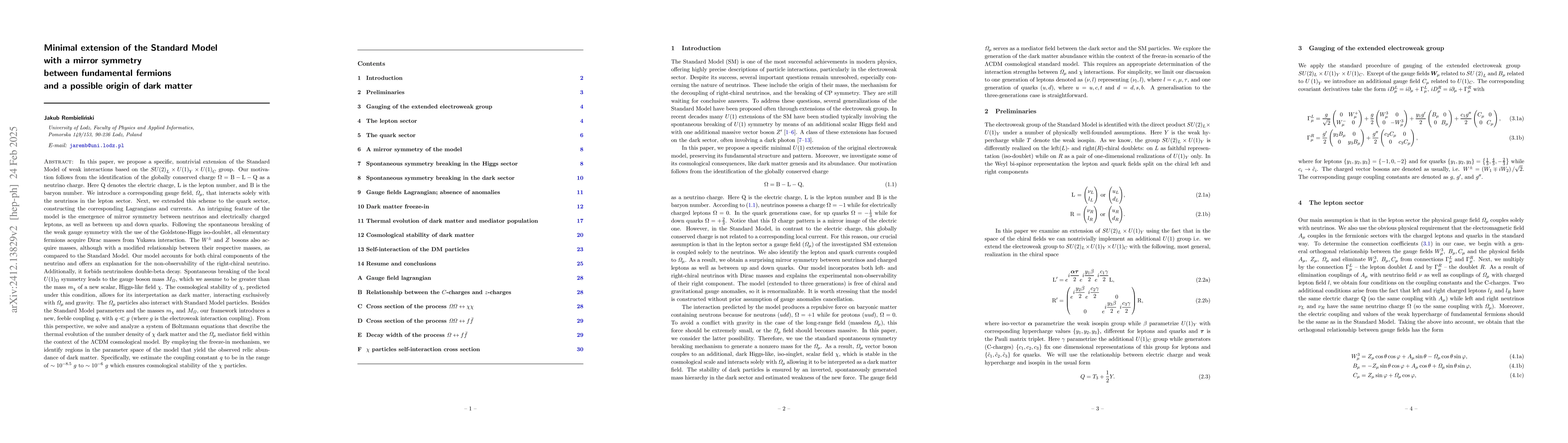 Thumbnail for Minimal extension of the Standard Model with a mirror symmetry between
  fundamental fermions and a possible origin of dark matter