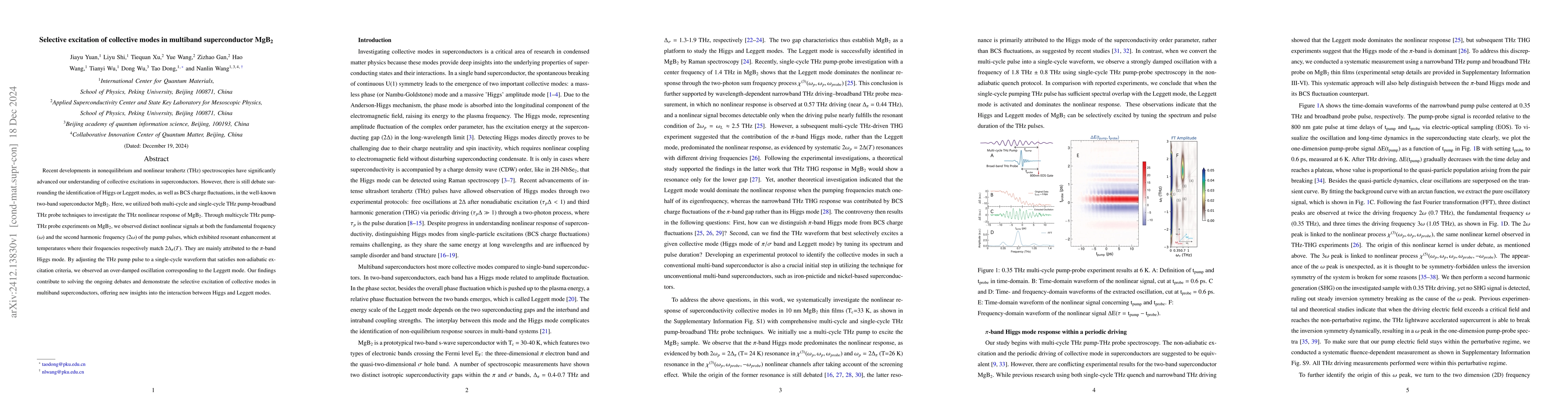 Thumbnail for Selective excitation of collective modes in multiband superconductor
  MgB2