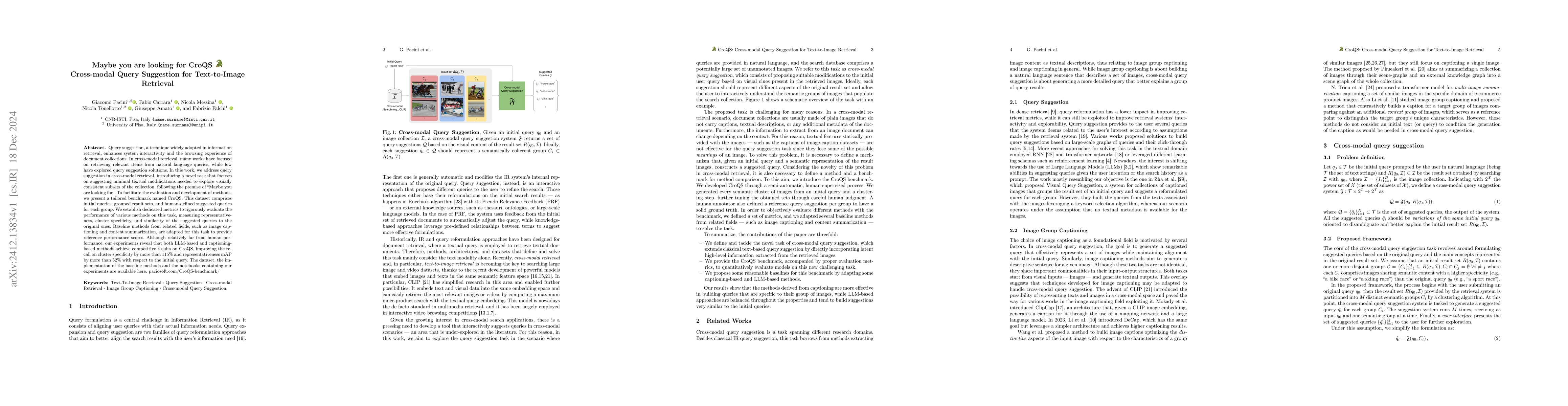 Thumbnail for Maybe you are looking for CroQS: Cross-modal Query Suggestion for
  Text-to-Image Retrieval