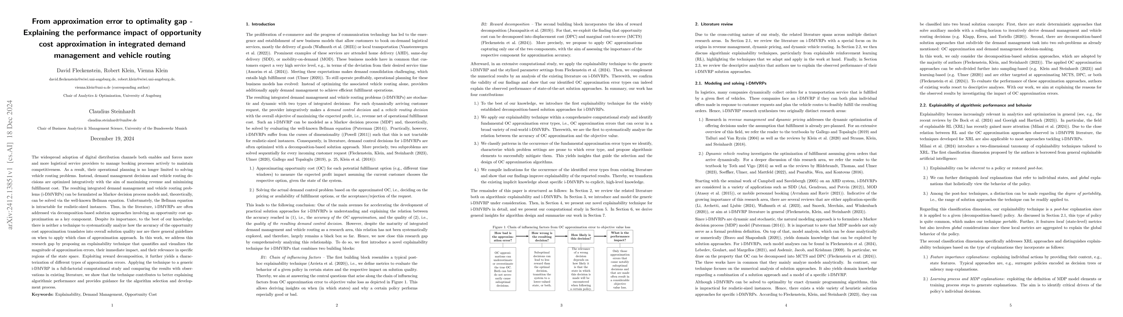 Thumbnail for From approximation error to optimality gap -- Explaining the performance
  impact of opportunity cost approximation in integrated demand management and
  vehicle routing