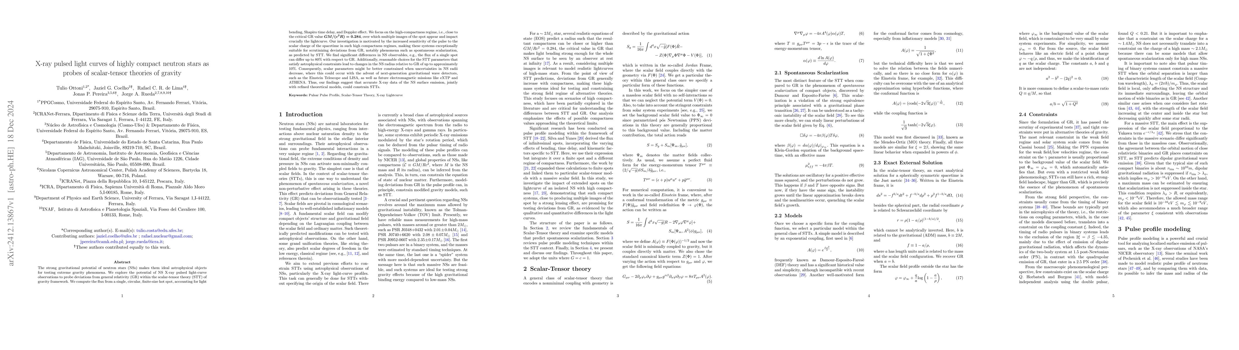 Thumbnail for X-ray pulsed light curves of highly compact neutron stars as probes of
  scalar-tensor theories of gravity