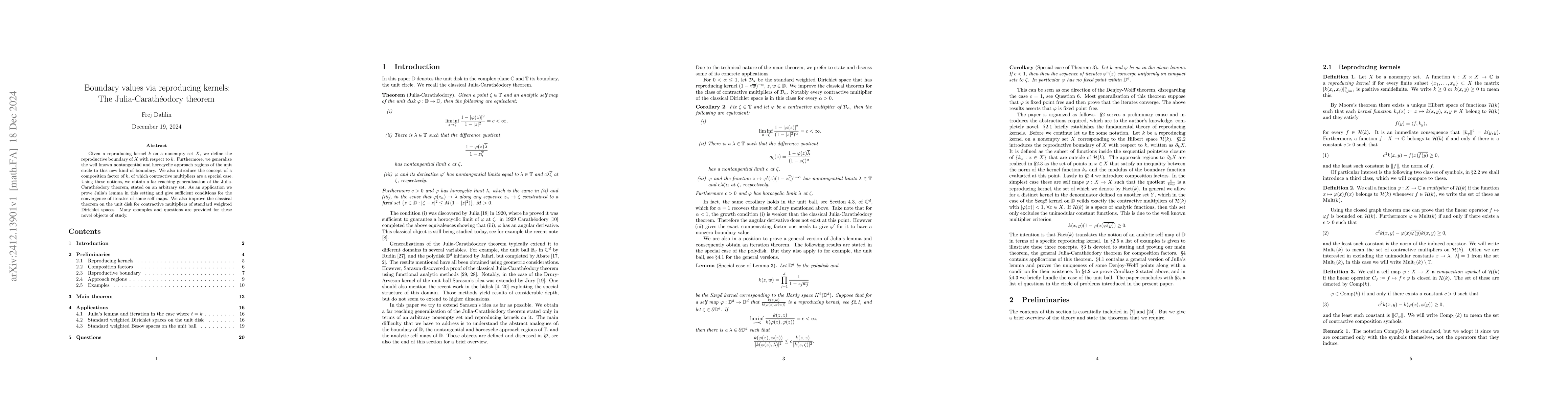 Thumbnail for Boundary values via reproducing kernels: The Julia-Carathéodory
  theorem
