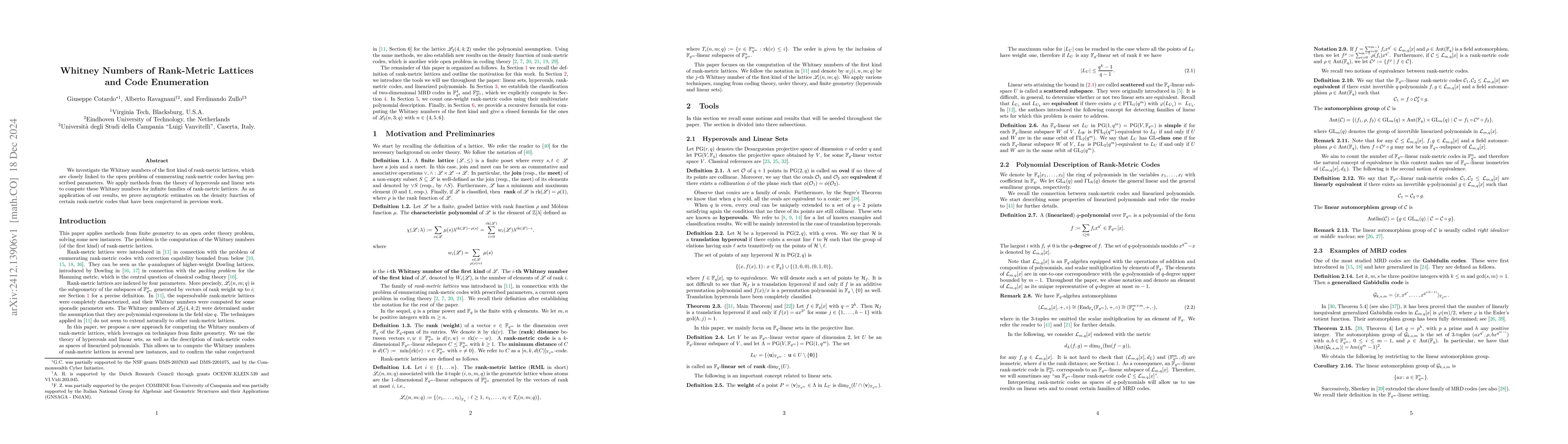 Thumbnail for Whitney Numbers of Rank-Metric Lattices and Code Enumeration