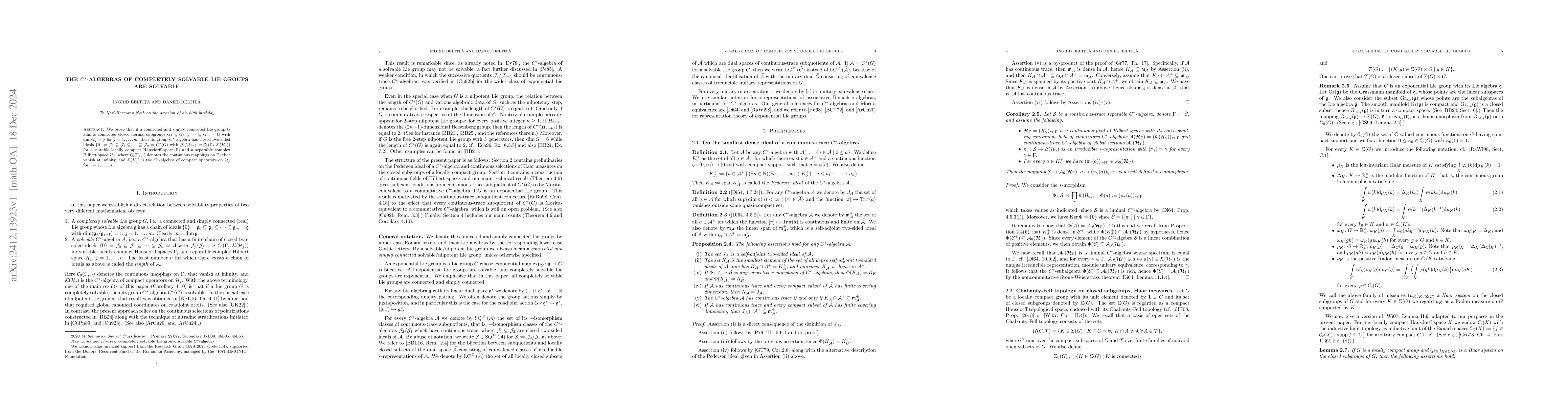 Thumbnail for The $C^*$-algebras of completely solvable Lie groups are solvable