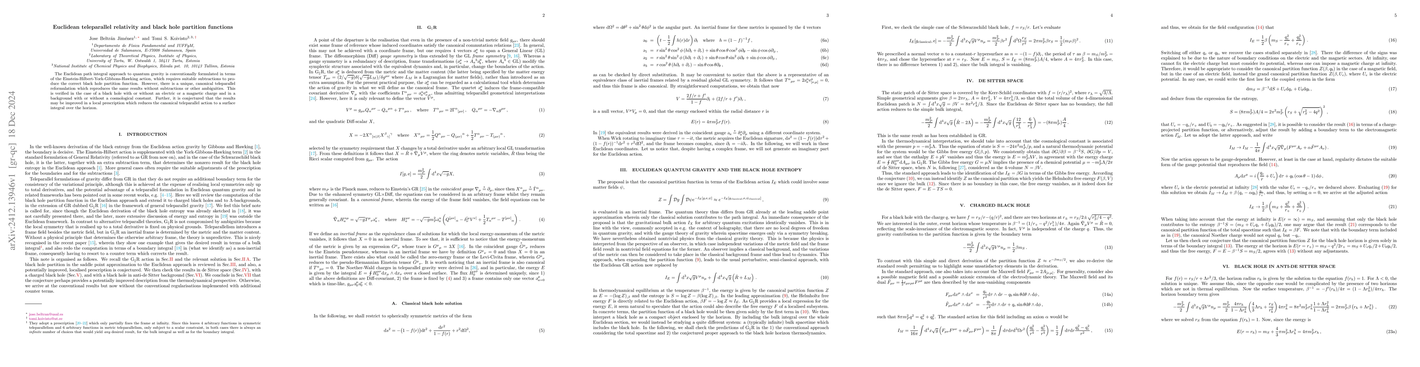 Thumbnail for Euclidean teleparallel relativity and black hole partition functions