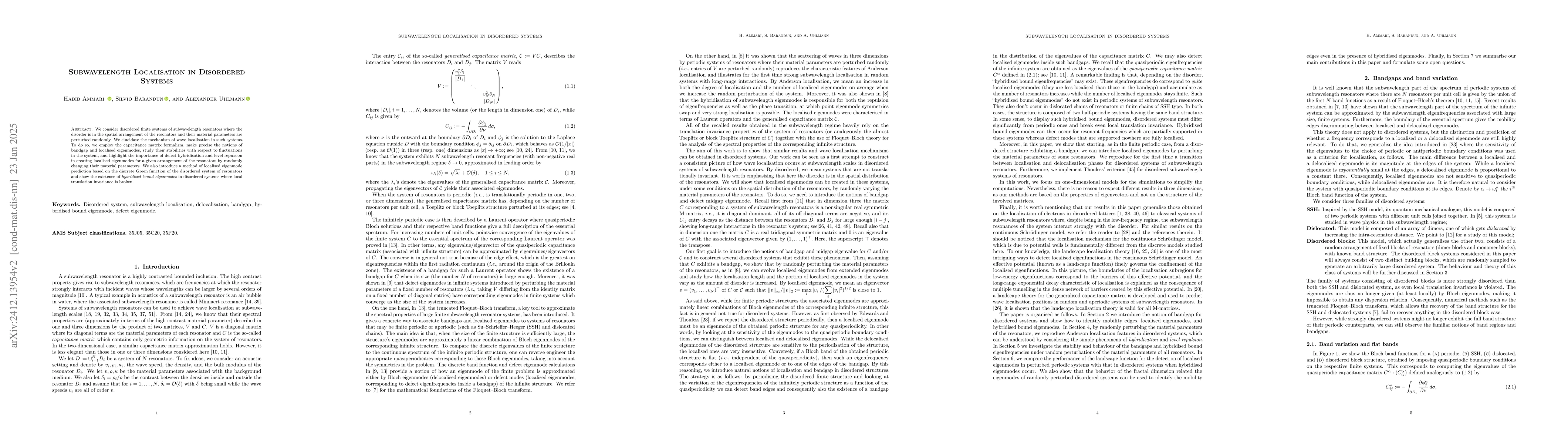 Thumbnail for Subwavelength Localisation in Disordered Systems