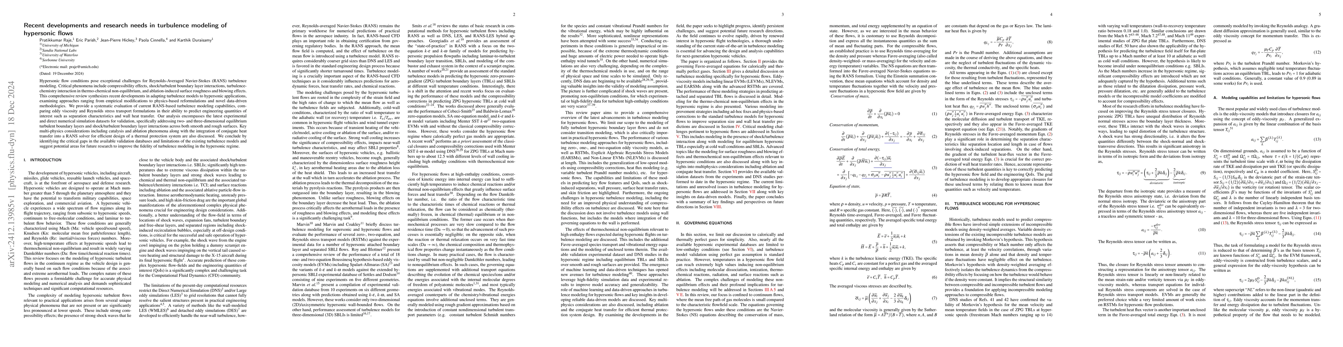Thumbnail for Recent developments and research needs in turbulence modeling of
  hypersonic flows
