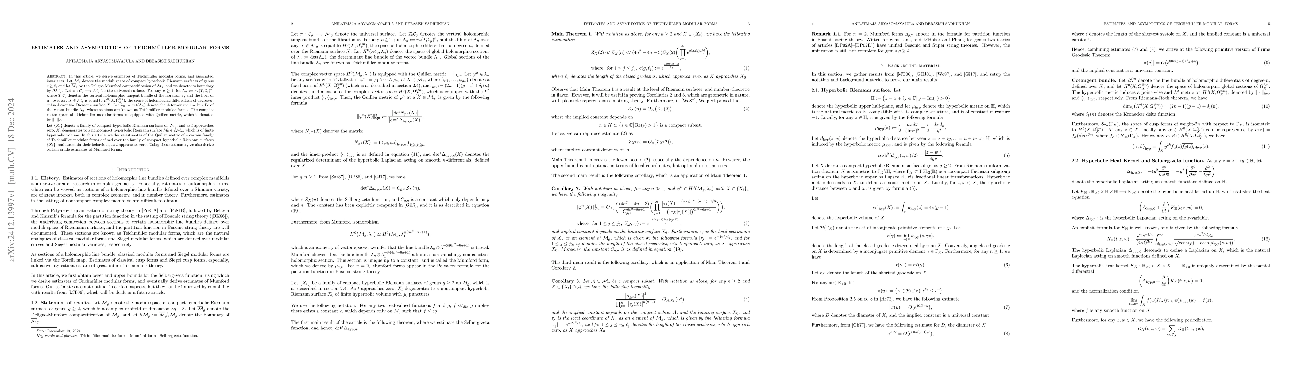 Thumbnail for Estimates and asymptotics of Teichmüller modular forms