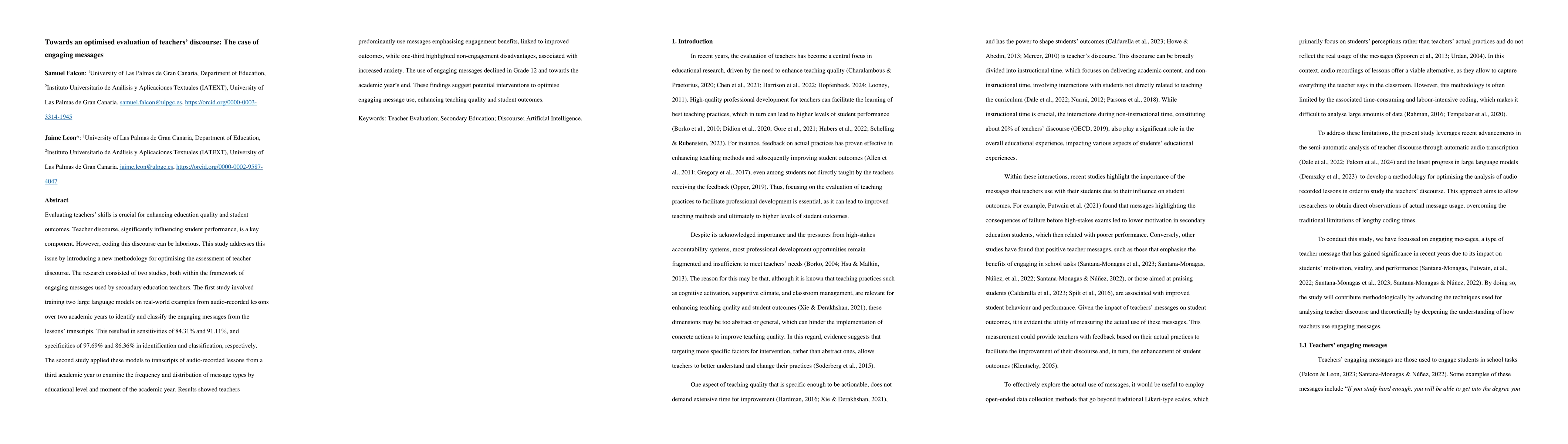 Thumbnail for Towards an optimised evaluation of teachers' discourse: The case of
  engaging messages