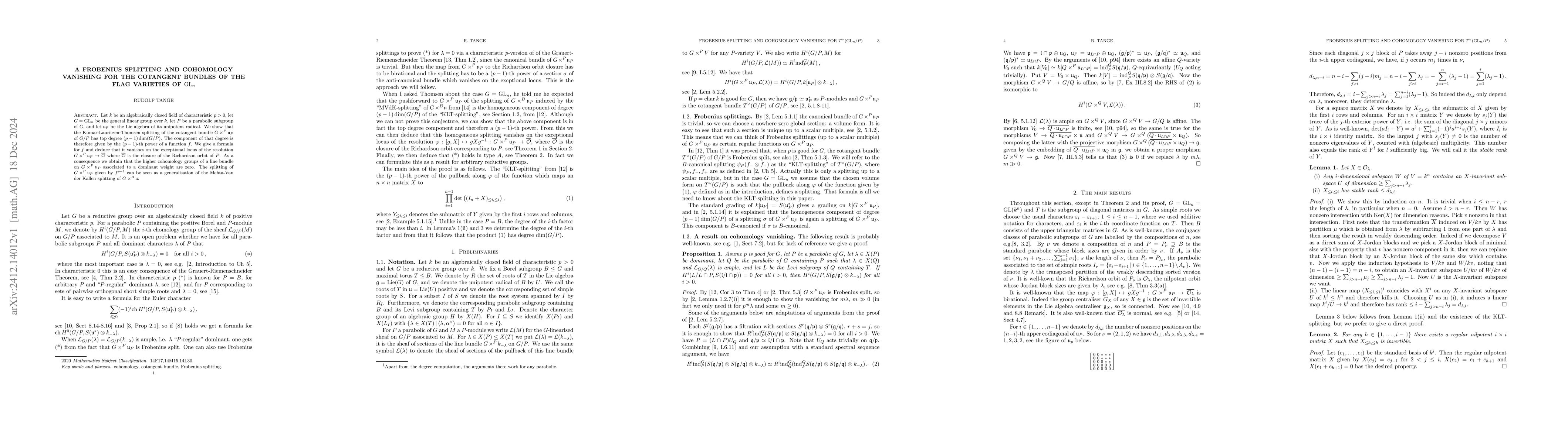 Thumbnail for A Frobenius splitting and cohomology vanishing for the cotangent bundles
  of the flag varieties of GL_n