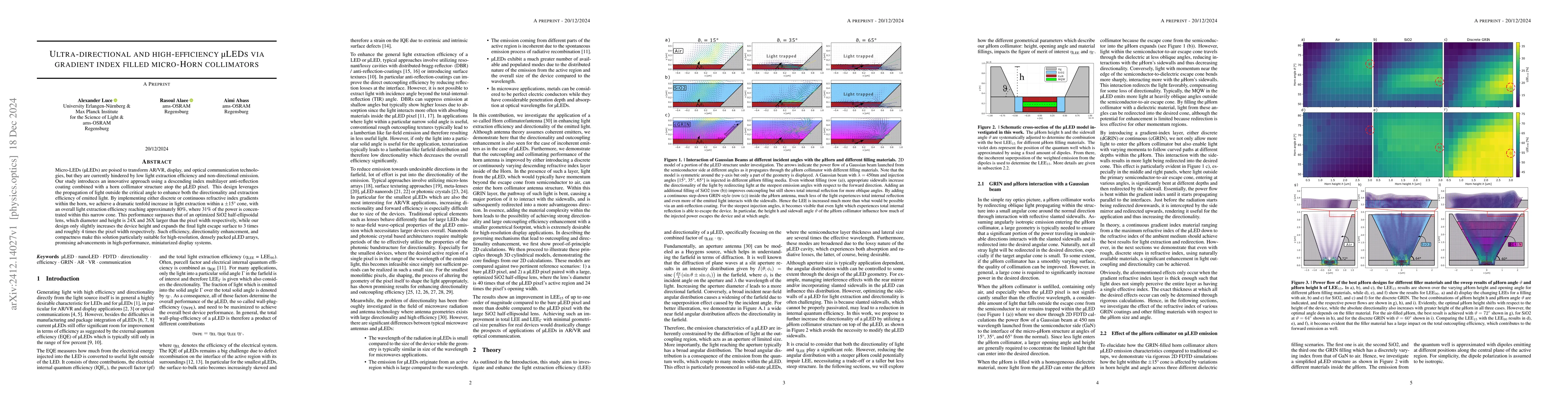 Thumbnail for Ultra-directional and high-efficiency $μ$LEDs via gradient index
  filled micro-Horn collimators