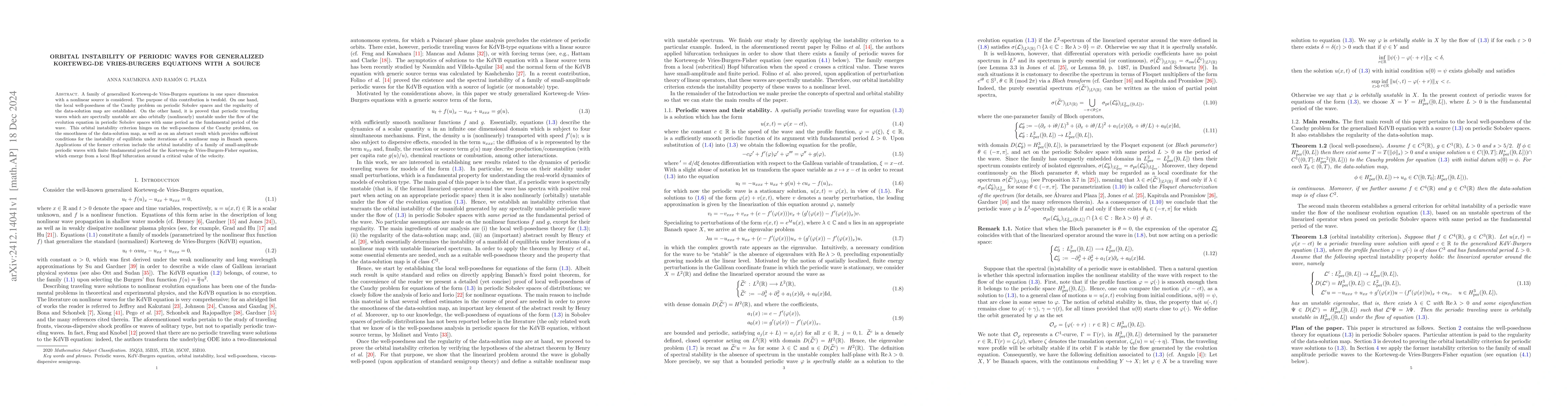Thumbnail for Orbital instability of periodic waves for generalized Korteweg-de
  Vries-Burgers equations with a source