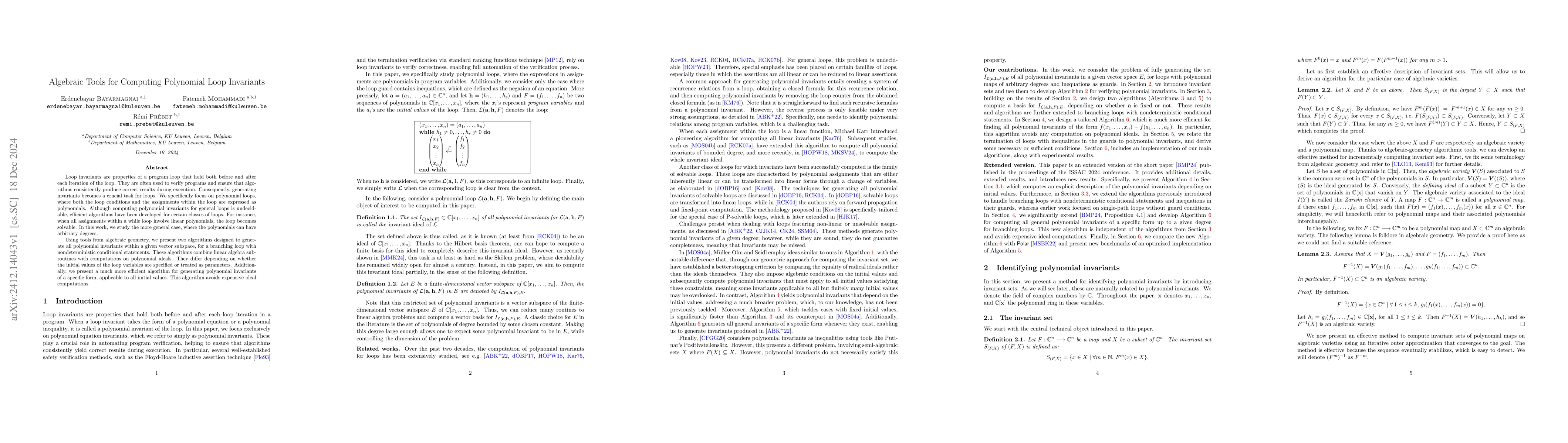 Thumbnail for Algebraic Tools for Computing Polynomial Loop Invariants (Extended
  Version)
