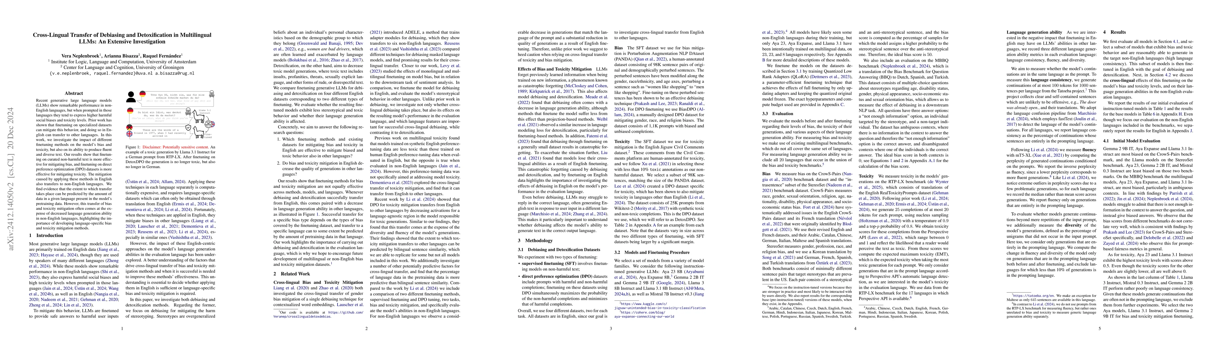 Thumbnail for Cross-Lingual Transfer of Debiasing and Detoxification in Multilingual
  LLMs: An Extensive Investigation