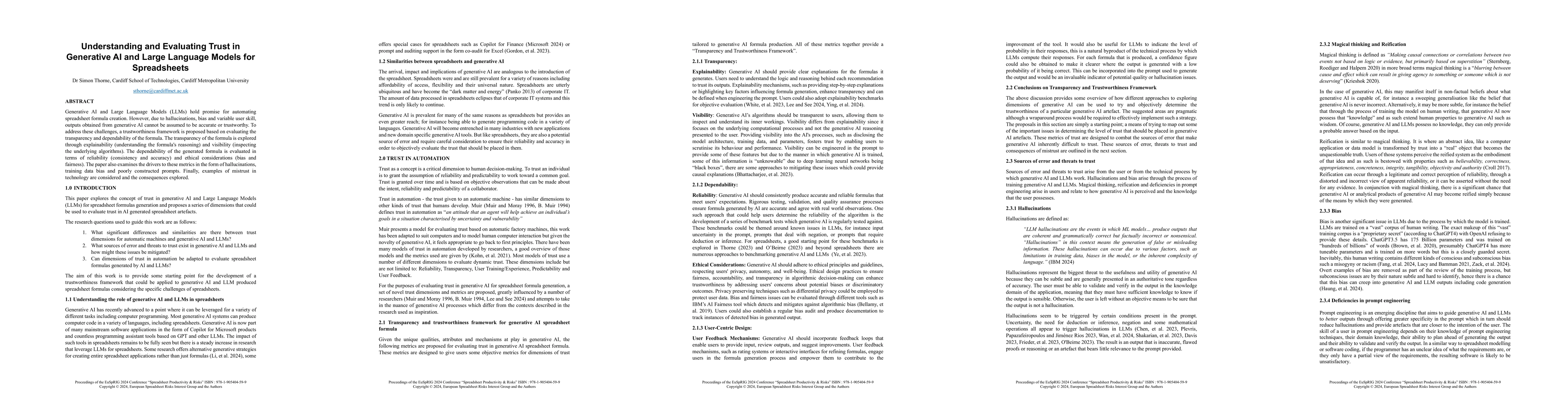 Thumbnail for Understanding and Evaluating Trust in Generative AI and Large Language
  Models for Spreadsheets