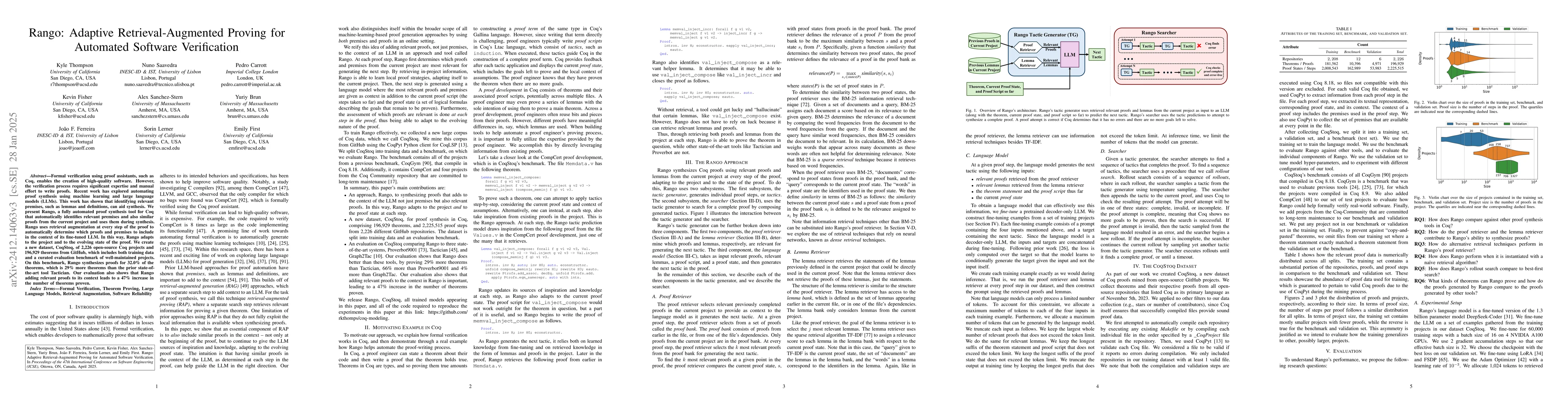 Thumbnail for Rango: Adaptive Retrieval-Augmented Proving for Automated Software
  Verification