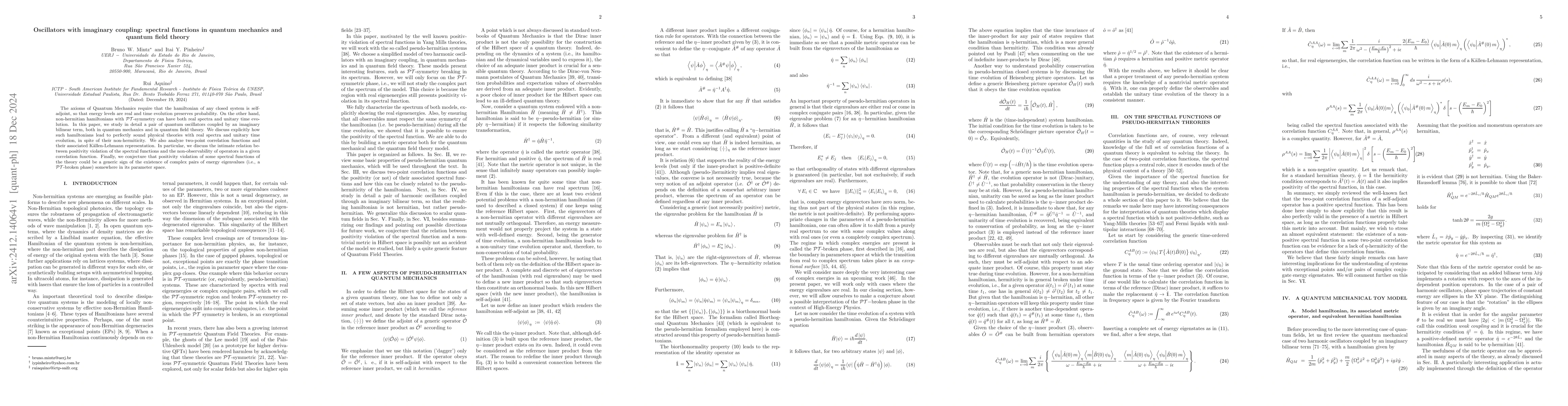 Thumbnail for Oscillators with imaginary coupling: spectral functions in quantum
  mechanics and quantum field theory