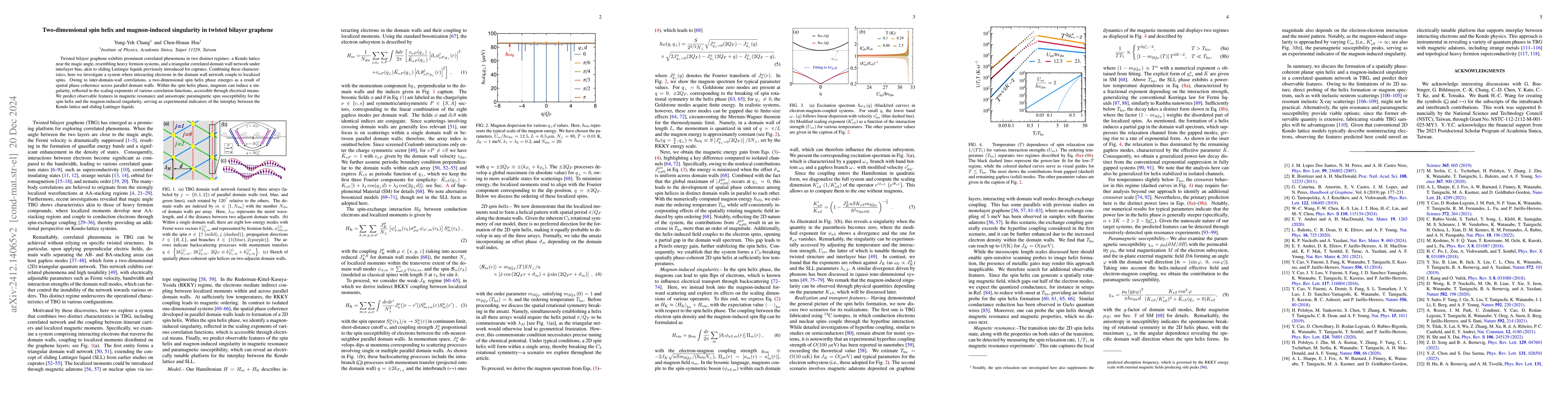 Thumbnail for Two-dimensional spin helix and magnon-induced singularity in twisted
  bilayer graphene