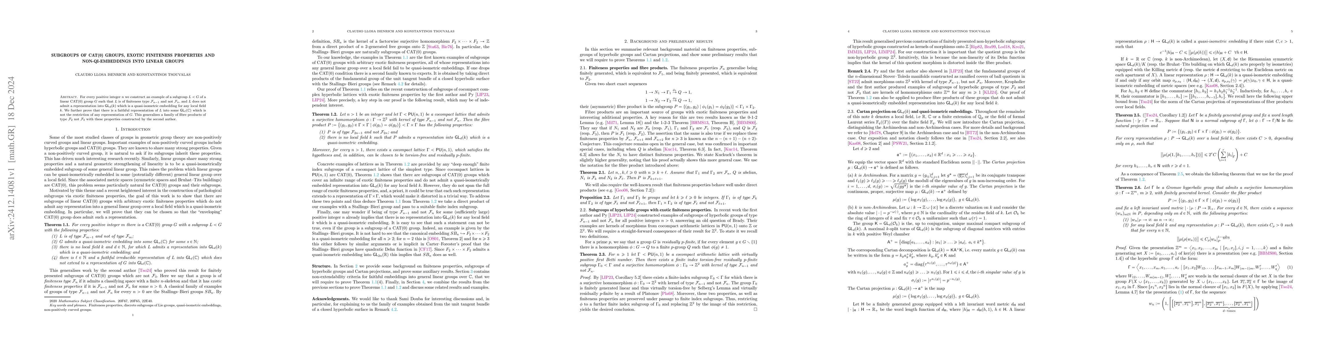 Thumbnail for Subgroups of CAT(0) groups, exotic finiteness properties and
  non-QI-embeddings into linear groups