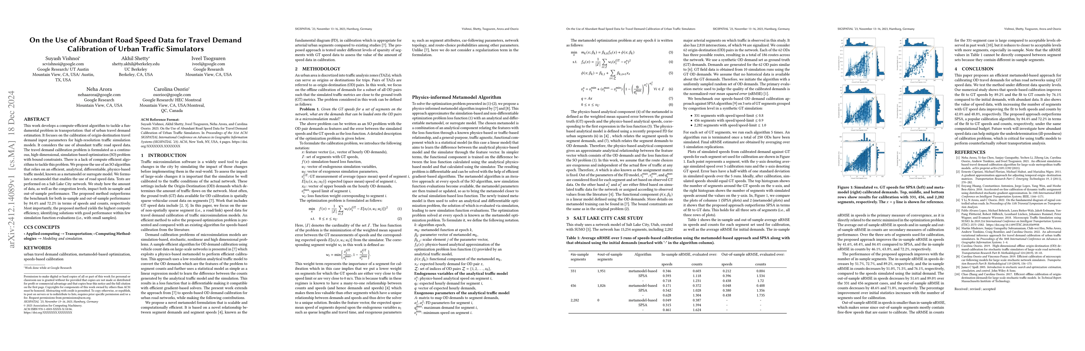 Thumbnail for On the Use of Abundant Road Speed Data for Travel Demand Calibration of
  Urban Traffic Simulators