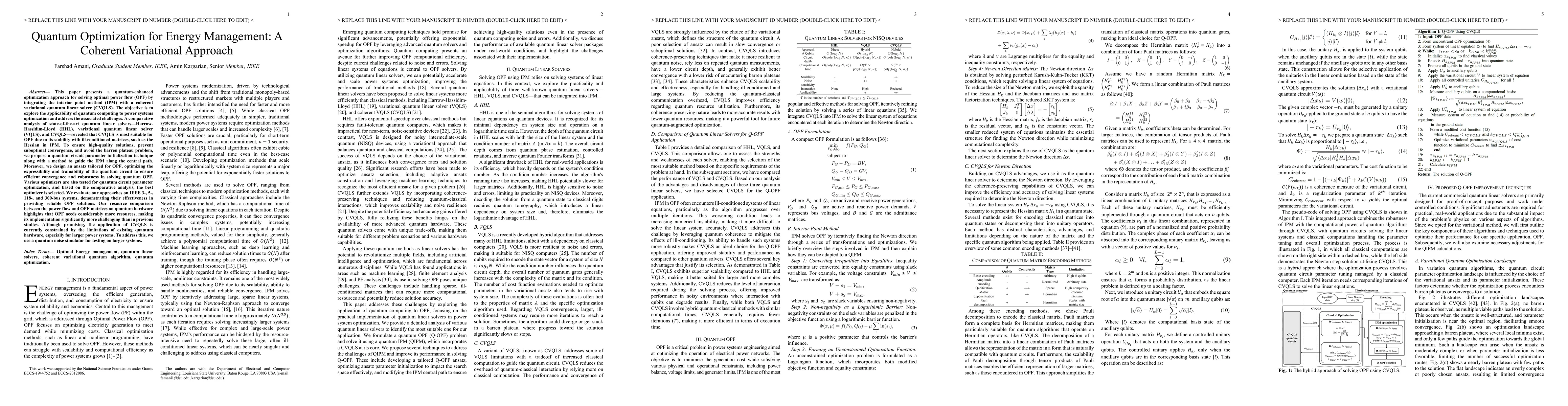 Thumbnail for Quantum Optimization for Energy Management: A Coherent Variational
  Approach