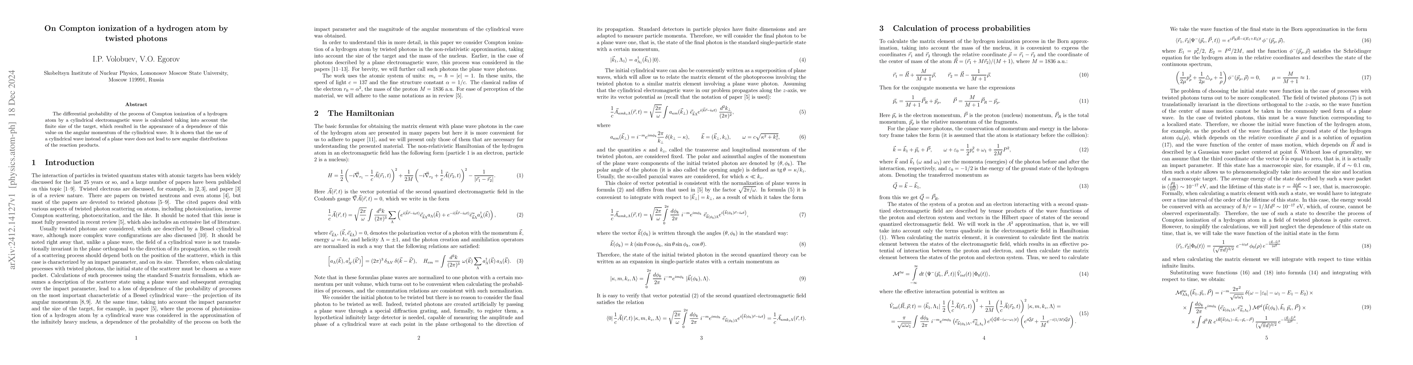 Thumbnail for On Compton ionization of a hydrogen atom by twisted photons