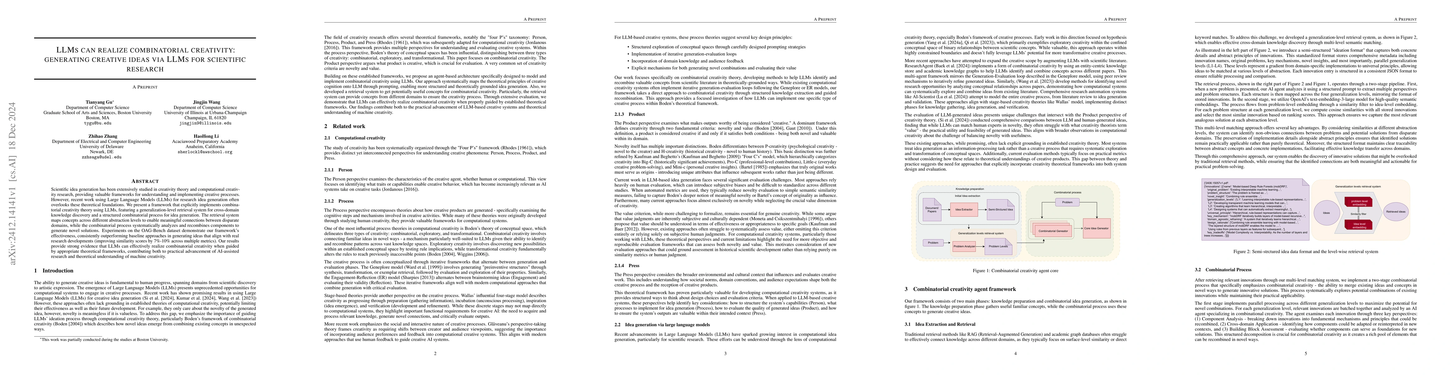 Thumbnail for LLMs can realize combinatorial creativity: generating creative ideas via
  LLMs for scientific research