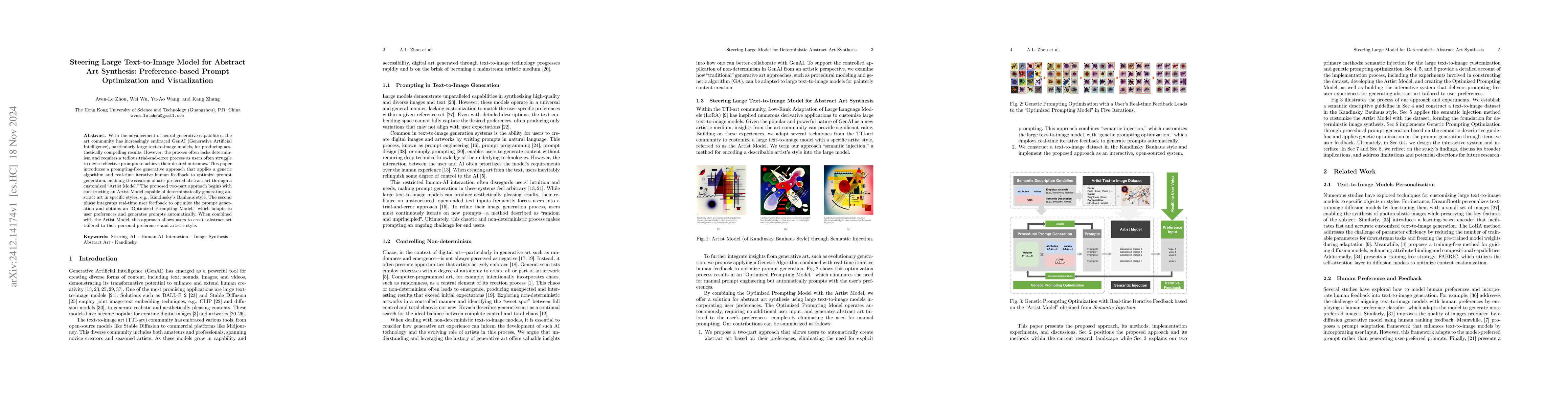 Thumbnail for Steering Large Text-to-Image Model for Abstract Art Synthesis:
  Preference-based Prompt Optimization and Visualization