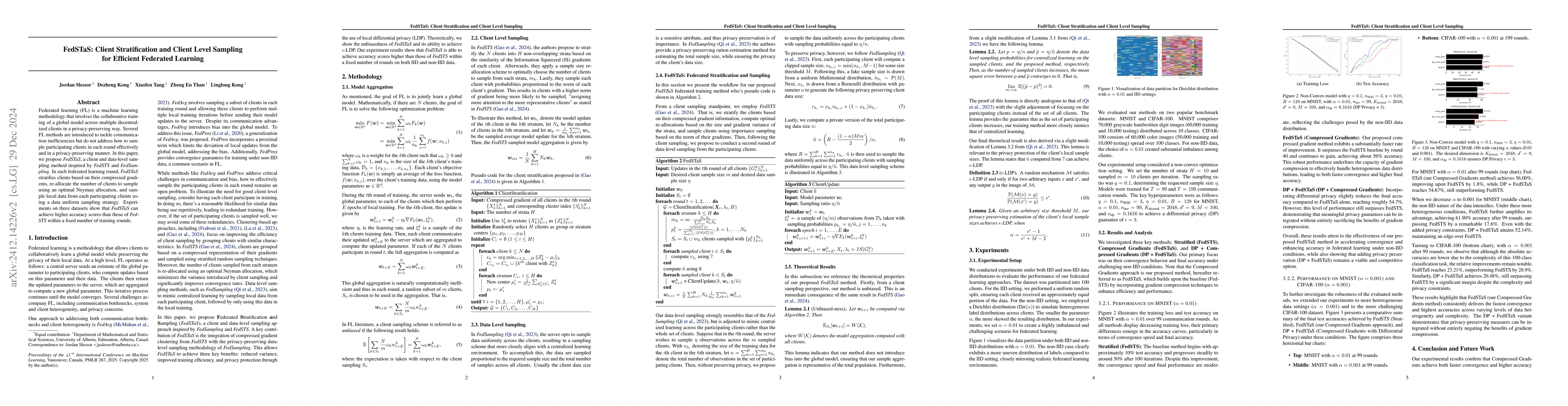 Thumbnail for FedSTaS: Client Stratification and Client Level Sampling for Efficient
  Federated Learning